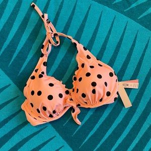 NWT☀️VS Bikini Top 34D Polka Dot Halter Underwire w/ removable padding